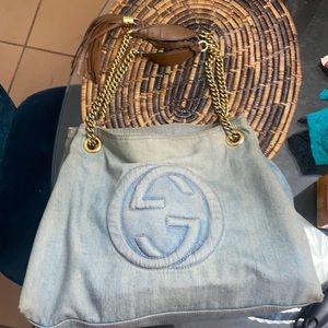 GUCCI Soho fringe tassel chain tote (jeans wash)
